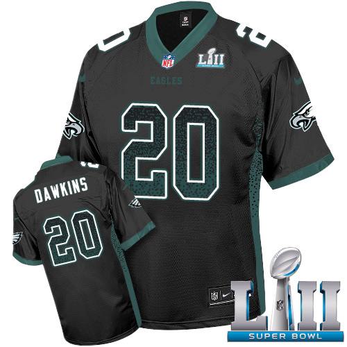 Nike Eagles #20 Brian Dawkins Black Alternate Super Bowl LII Men's Stitched NFL Elite Drift Fashion Jersey - Click Image to Close